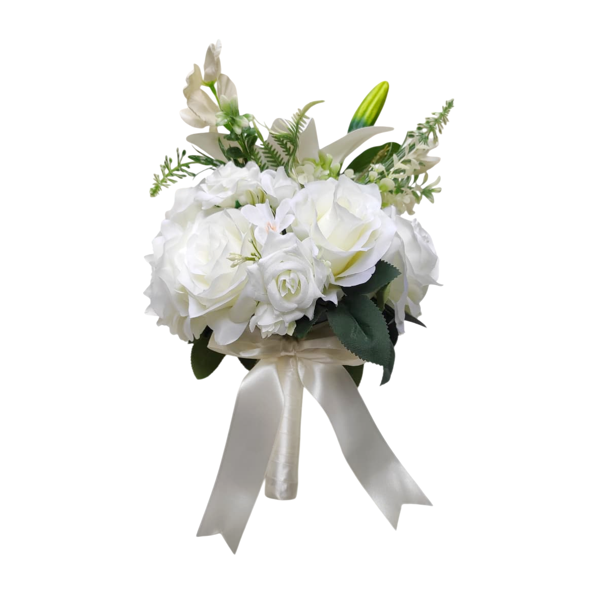 Buquê de noiva clássico com lírio branco toque real luxo