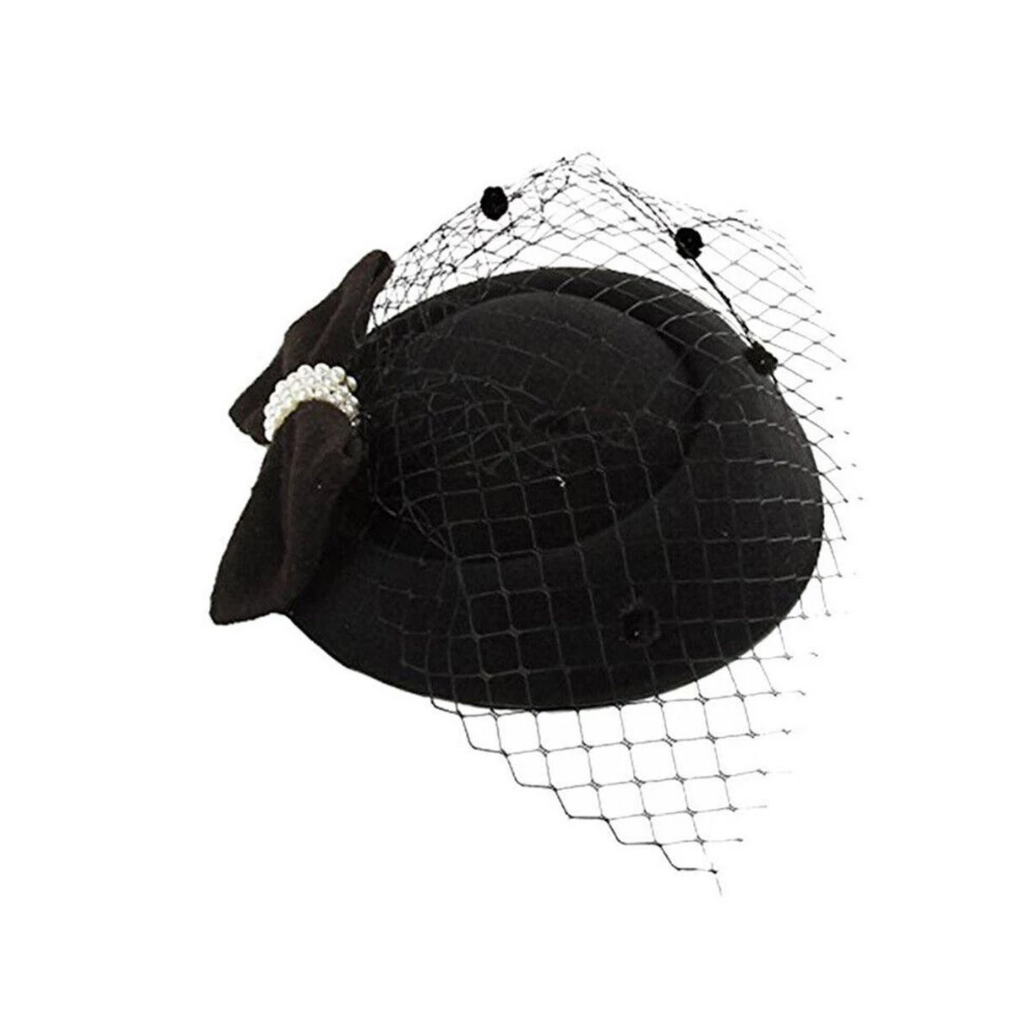 casquete com voilette preto detalhe pérolas elegante