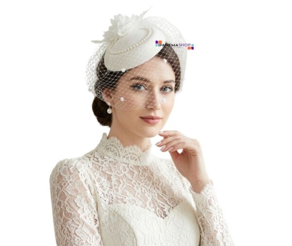 casquete com voilette noiva detalhe pérolas elegante