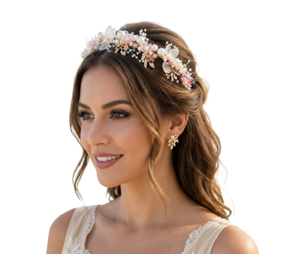 tiara de flores e pérolas para noiva ou daminha