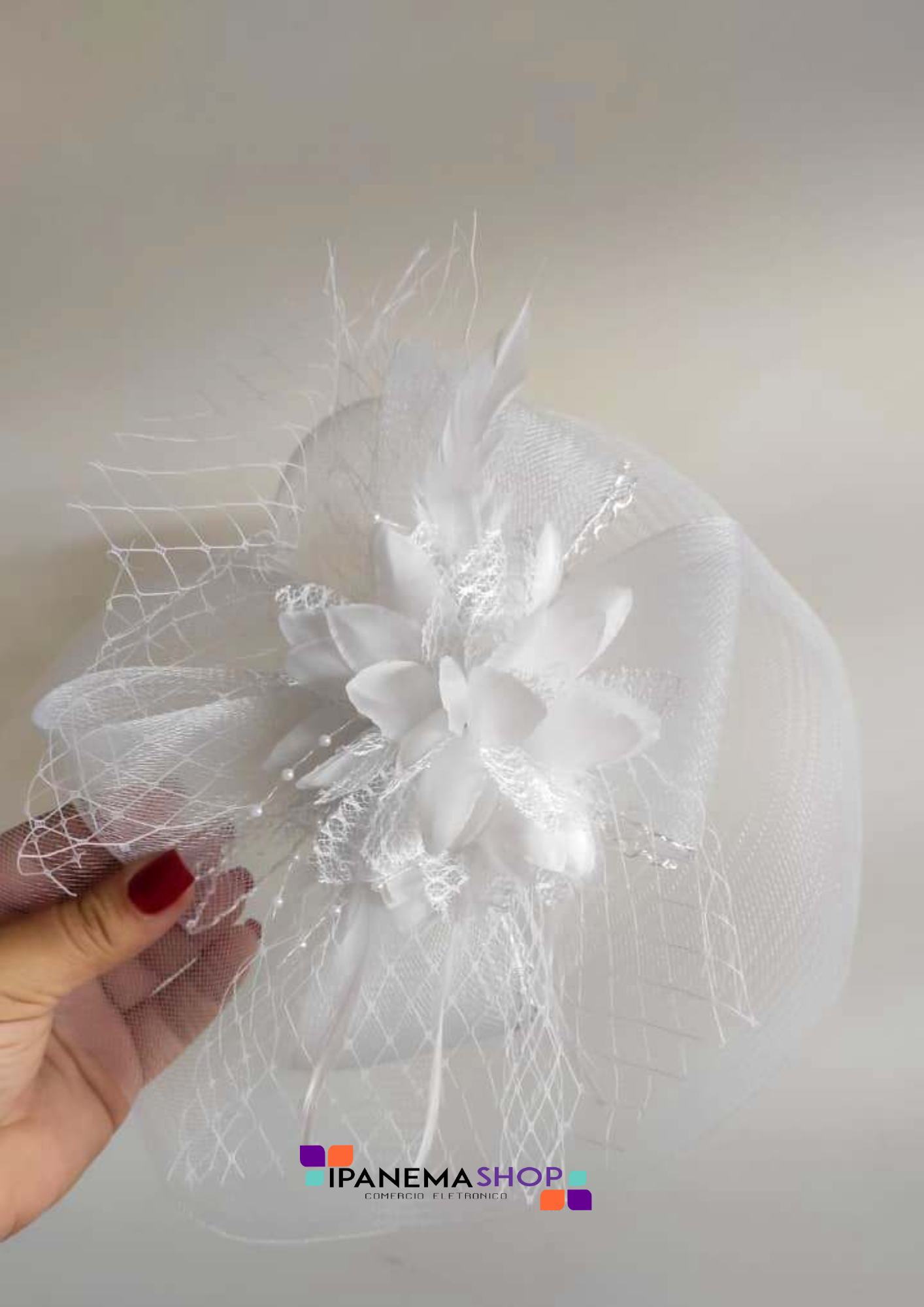 fascinator casquete ipanemashop 1 (3) Fascinator casquete branco chapéu vintage para noiva ou madrinha