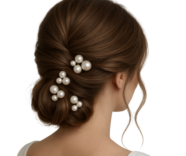 Penteado de noiva com pontos de luz pérolas em grampos individuais