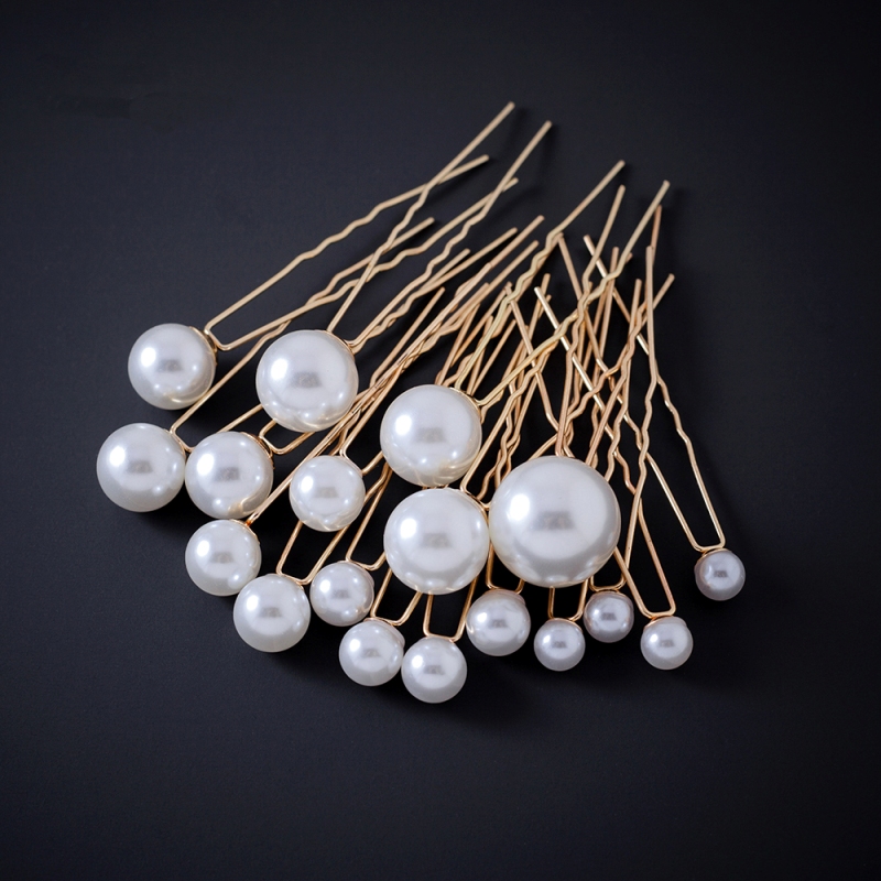 grampo grinalda b422 (2) Kit de grampos de pérolas para noiva com haste dourada e prata