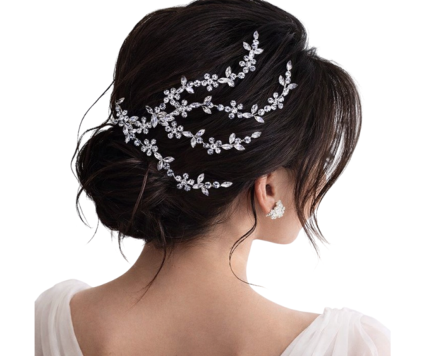 Arranjo de cabelo noiva aramado com cristais navete prata