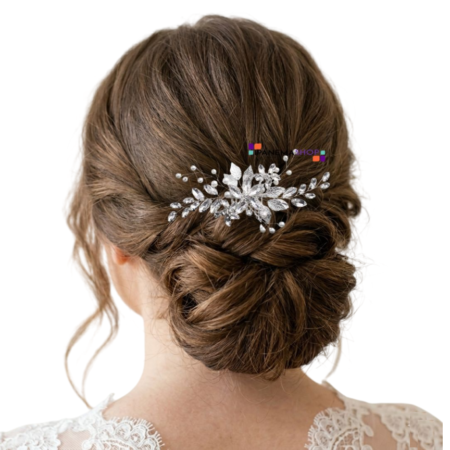 Grinalda de Noiva Cristal Prata com Pérolas e Cristais Navete Ideal para Casamento Civil e Mini Wedding