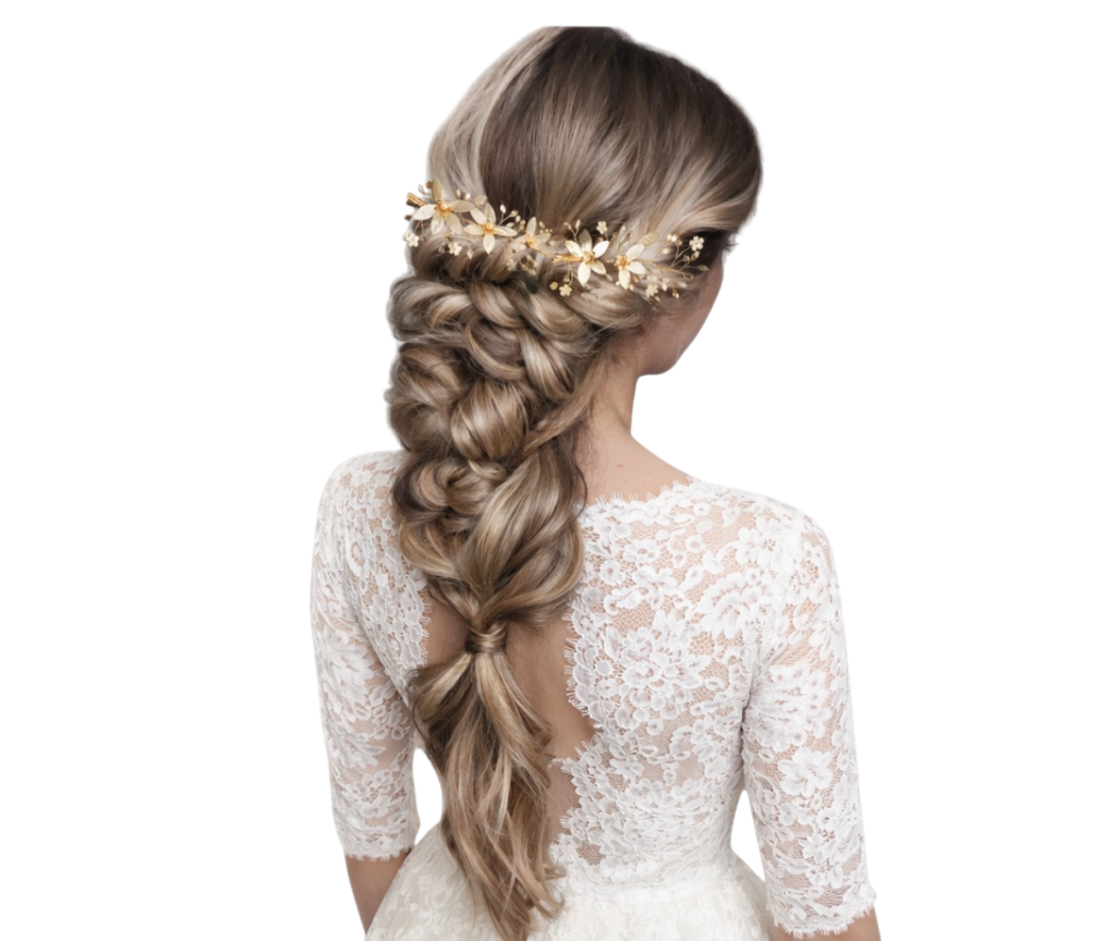 Kit grinalda noiva com 2 ramos de flores madrepérola e cristais