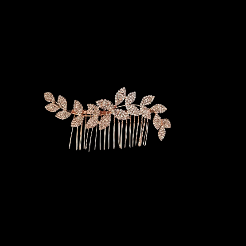 grinalda b379 (2) Acessório de cabelo noiva rose gold folhagem com cristais