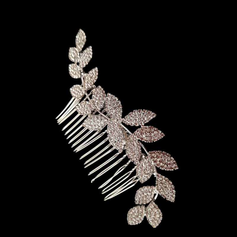 grinalda b379 (4) Acessório de cabelo noiva prata folhagem com cristais