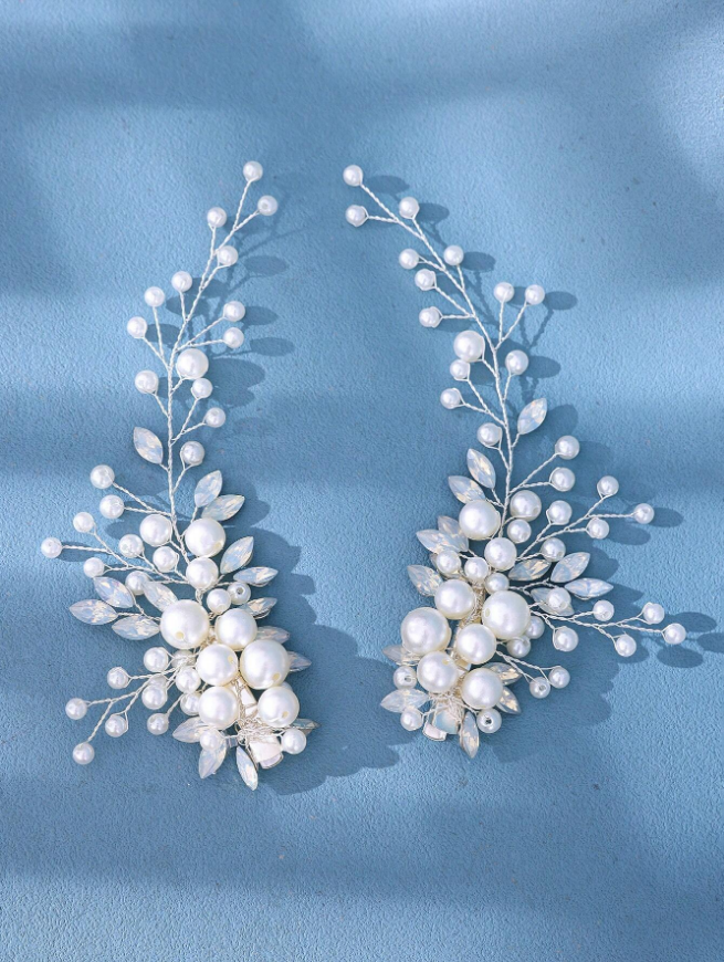 grinalda b427 (2) Kit 2 grinaldas noiva arranjos de cabelo pérolas e cristais boho