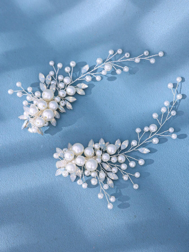 grinalda b427 (3) Kit 2 grinaldas noiva arranjos de cabelo pérolas e cristais boho