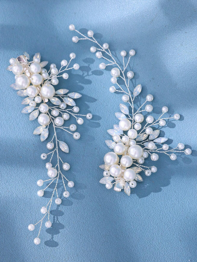 grinalda b427 (4) Kit 2 grinaldas noiva arranjos de cabelo pérolas e cristais boho