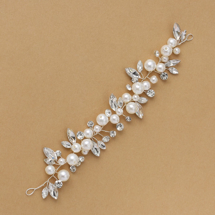 grinalda b486 (1) Grinalda delicada noiva cristais e pérolas design slim prata