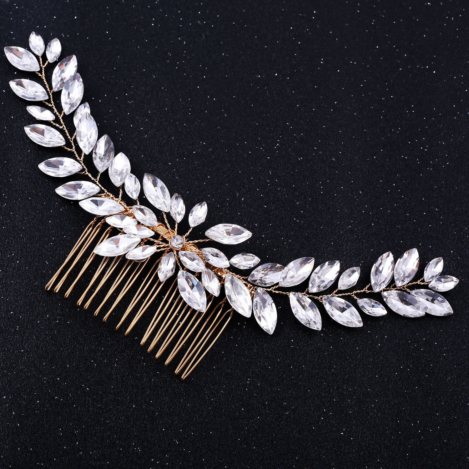 grinalda b490 (1) Grinalda noiva dourada com cristais navete e pente luxo