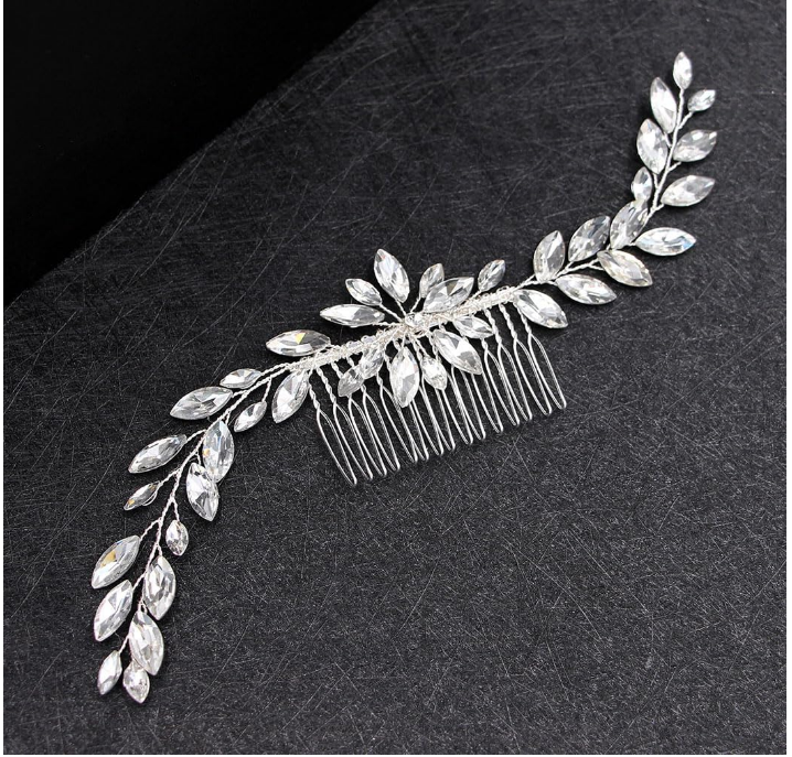 grinalda b490 (1) Grinalda noiva prata com cristais navete e pente luxo