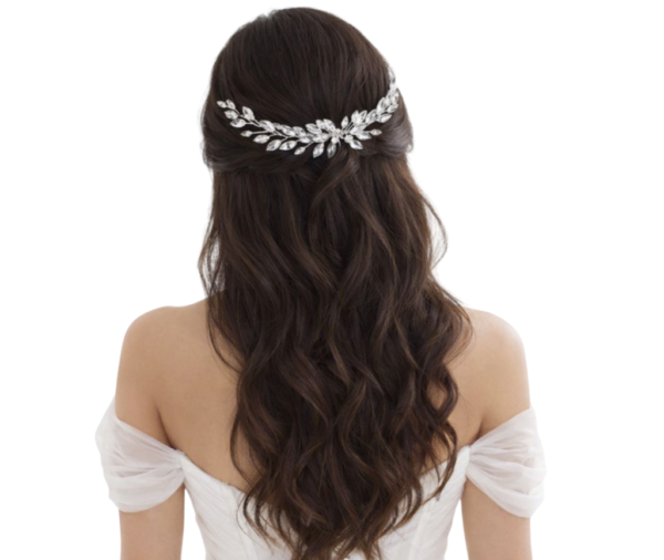 Grinalda noiva prata com cristais navete e pente luxo