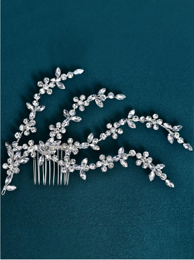 grinalda b491 (1) Arranjo de cabelo noiva aramado com cristais navete prata