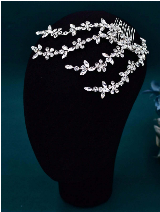 grinalda b491 (2) Arranjo de cabelo noiva aramado com cristais navete prata
