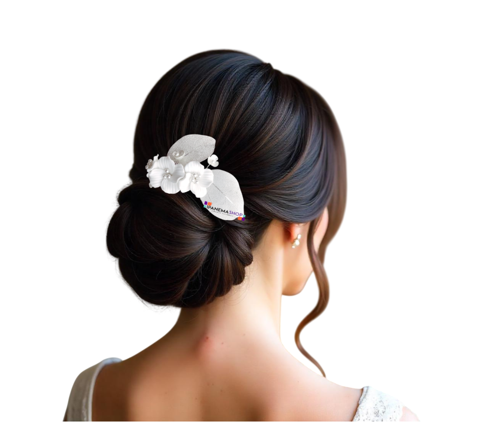 Arranjo de cabelo grinalda noiva flores de porcelana branca e cristais