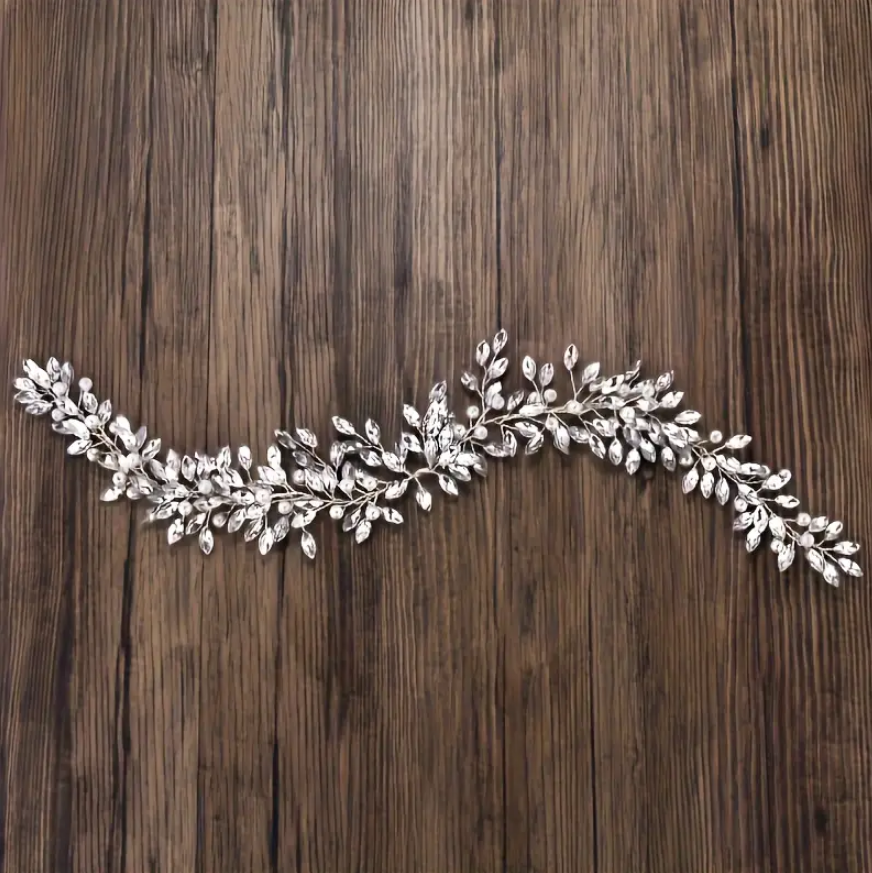 grinalda b515 (5) Acessório de cabelo noiva prateado luxo com pedraria navete