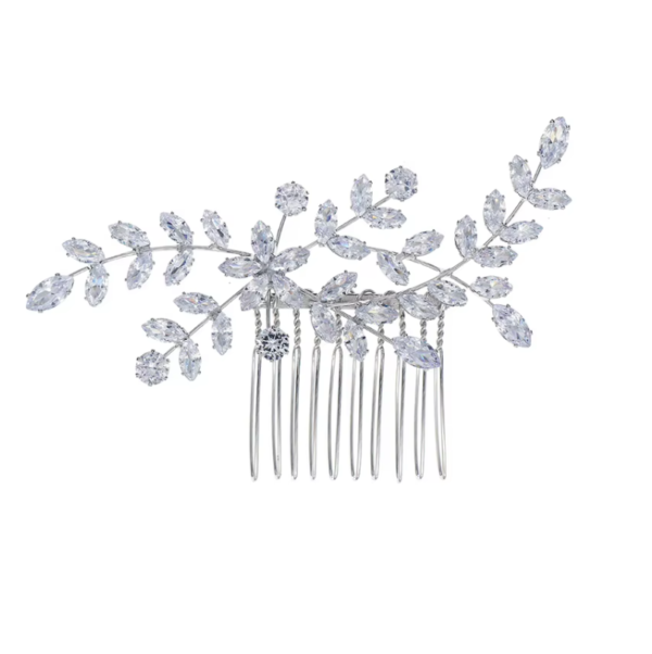 Pente de noiva luxo com zircônias lapidadas prata