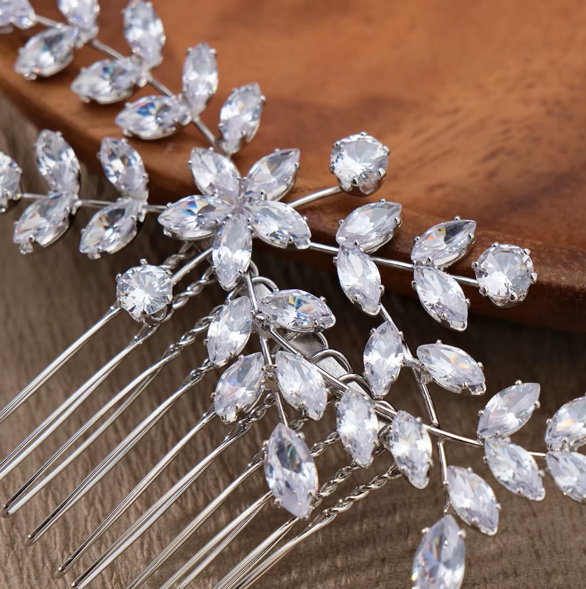 grinalda b531 (2) Pente de noiva luxo com zircônias lapidadas prata