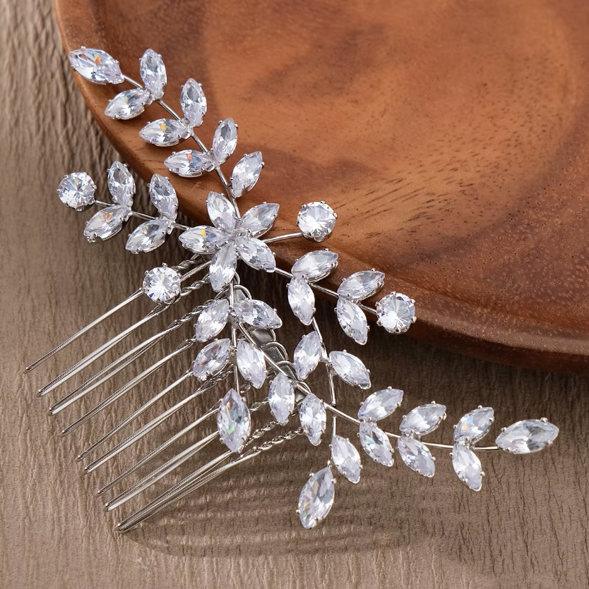 grinalda b531 (3) Pente de noiva luxo com zircônias lapidadas prata