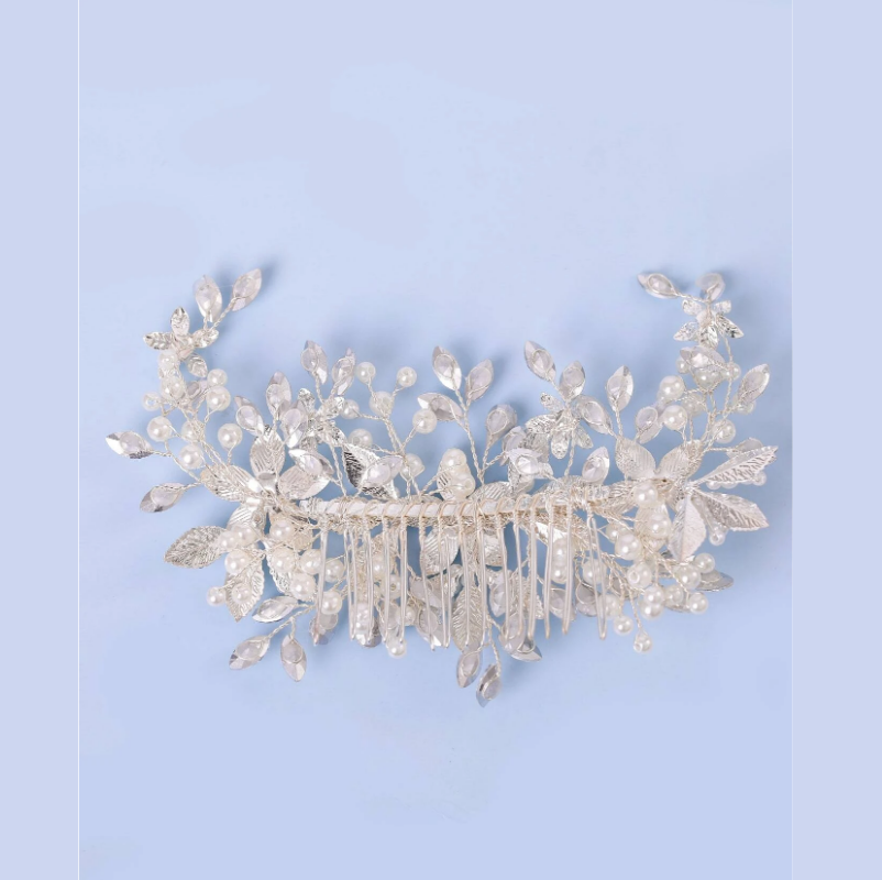 grinalda noiva b439 -2 Arranjo de cabelo imponente para noiva com pedrarias e ramos