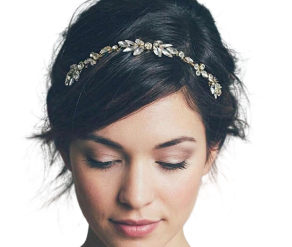 Acessório de cabelo para noiva semi-preso com pontos de luz