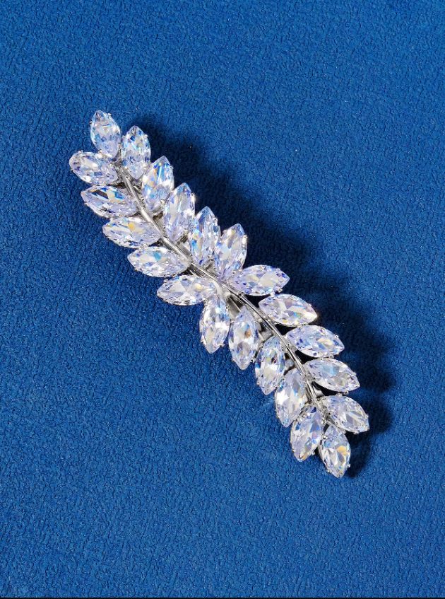 prendedor b519 (4) Presilha noiva zircônia luxo ramos prateados