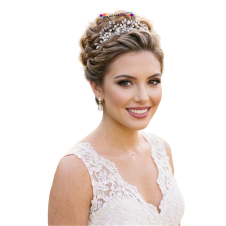 Grinalda para Penteado de Noiva Cristais e Pérolas Porta Coque Cabelo Semi-Preso