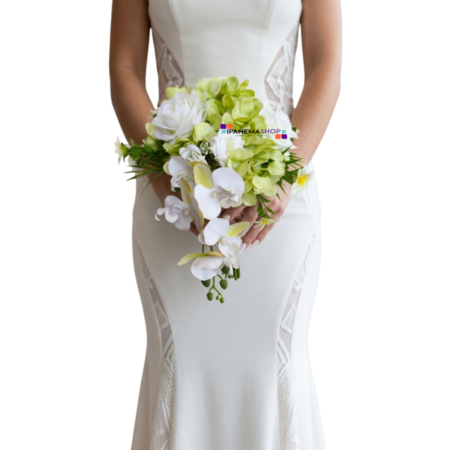 Buquê de Noiva Moderno – Buquê Permanente Cascata Minimalista Verde e Branco Buquê de Noiva Moderno – Buquê Permanente Cascata Minimalista Verde e Branco