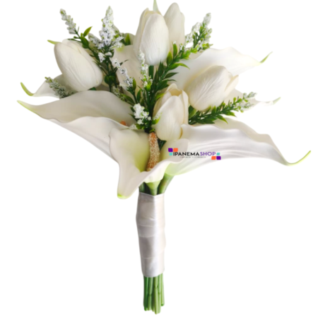 Buquê de Noiva Permanente Copo de Leite e Tulipas Elegância Casamento Civil Mini-wedding