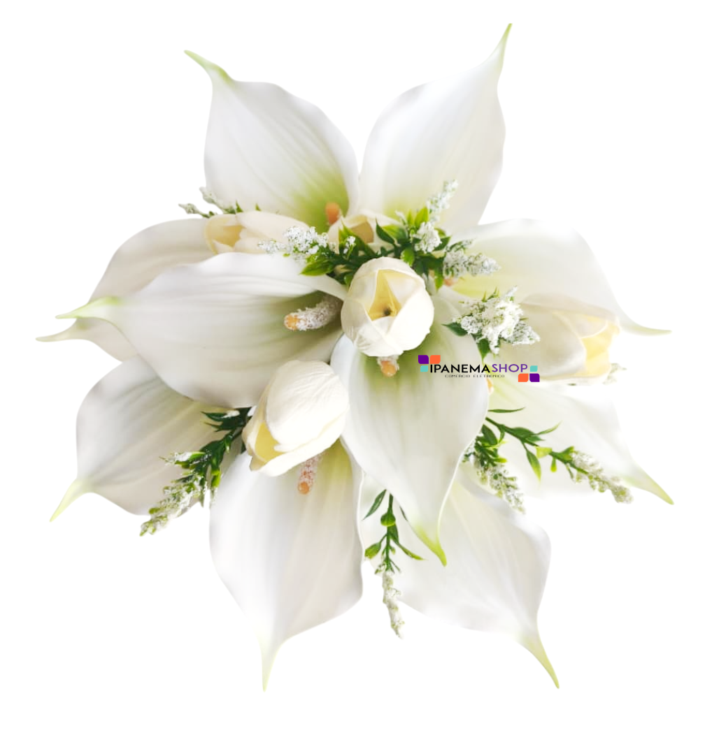 buquê de noiva permanente com copo de leite e tulipas brancas, buquê moderno e elegante