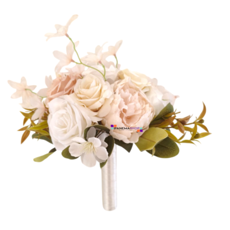 Buquê de Noiva Permanente Rosas Off-White e Rosa Chá Elegante